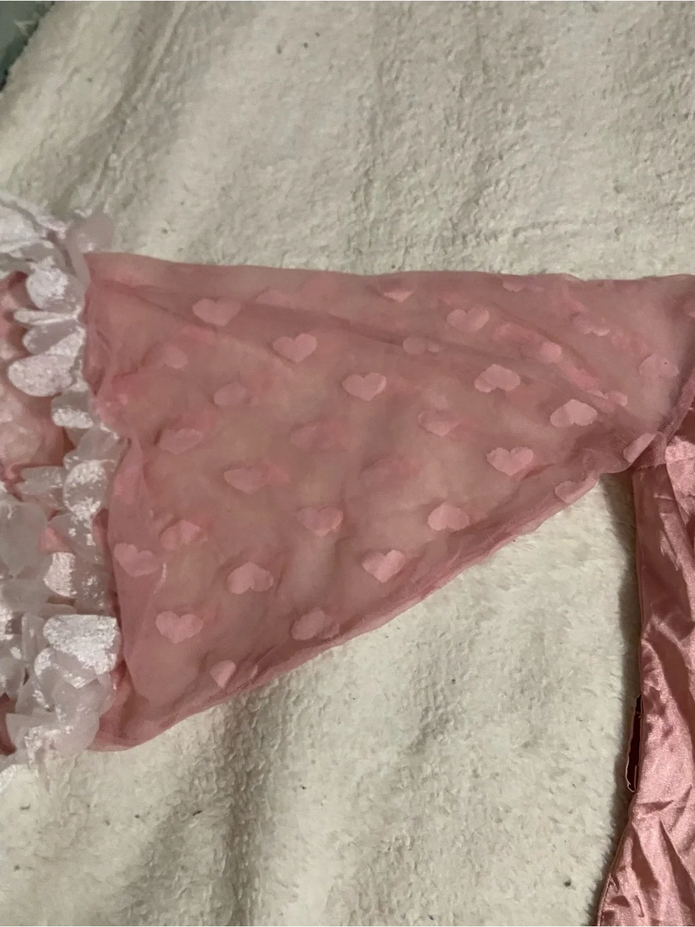 Women's Pink Satin & Sheer Heart-Sleeve Robe